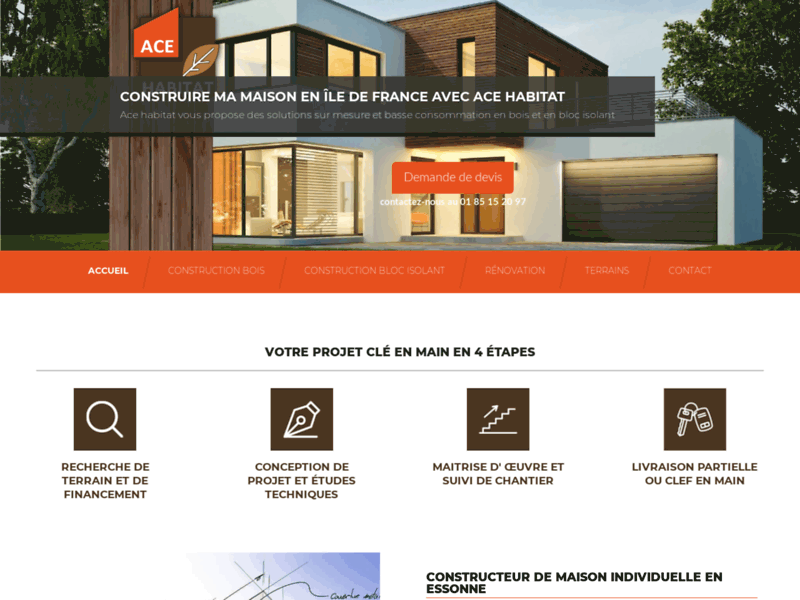 Screenshot du site : Votre maison en bois dans le 91 - ACE HABITAT