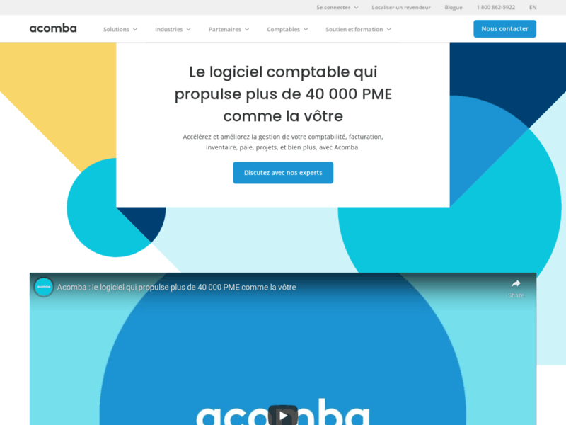 Screenshot du site : Acomba, logiciel comptable pour PME