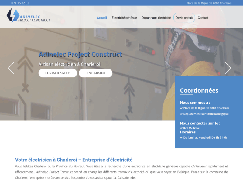Screenshot du site : Expert électricité générale à Charleroi
