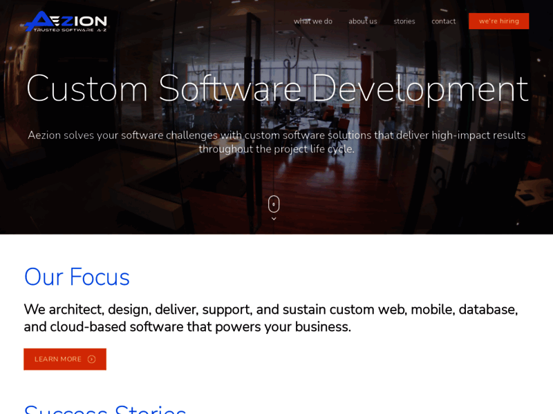 Screenshot du site : Custom Software Development Company - Aezion Inc.