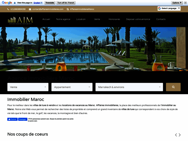 Screenshot du site : Agence immobiliere Maroc - Immobilier Maroc AIM