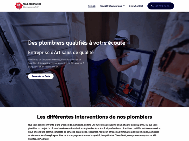 Screenshot du site : allo assistance plombier