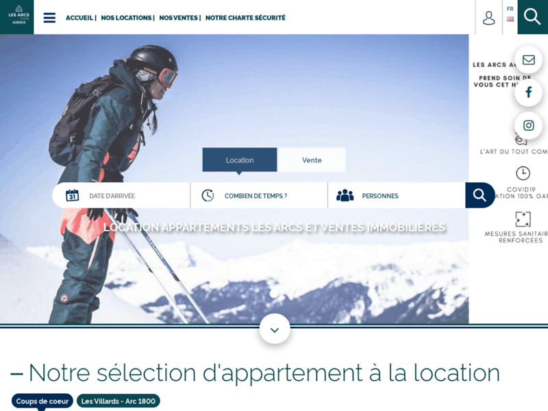 Screenshot du site : Location Les Arcs - Alpéva