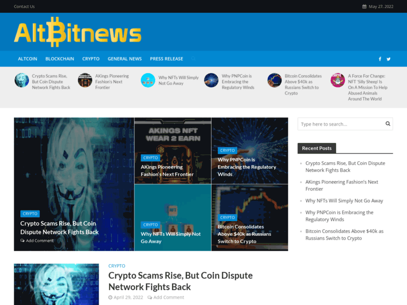 Website's screenshot : Altbitnews.com - Crypto and Blockchain News