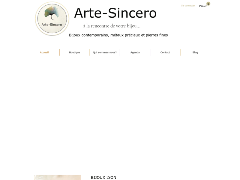 Screenshot du site : Arte-Sincero bijoux contemporains pierres fines
