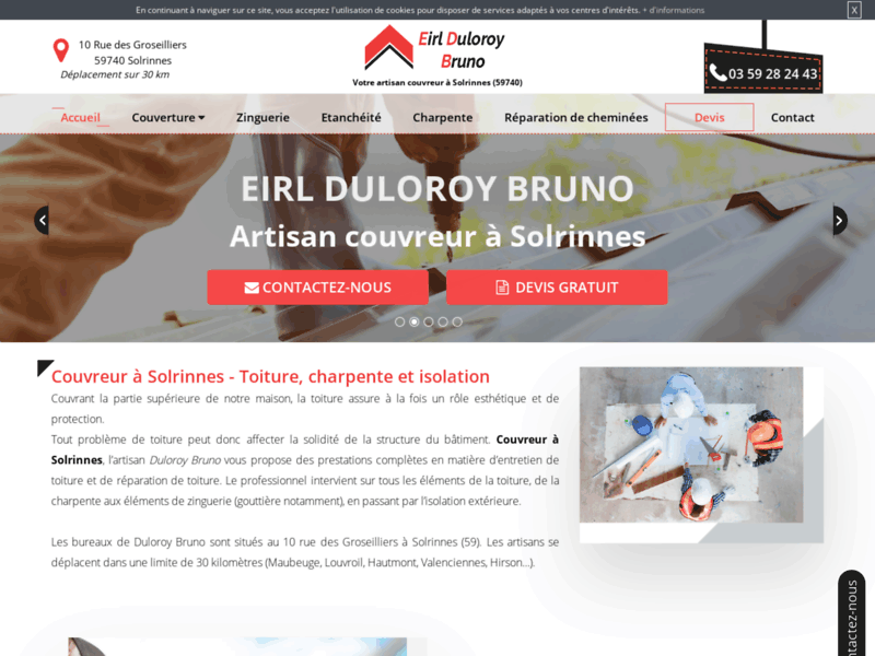 Screenshot du site : Travaux de zinguerie à Solrinnes