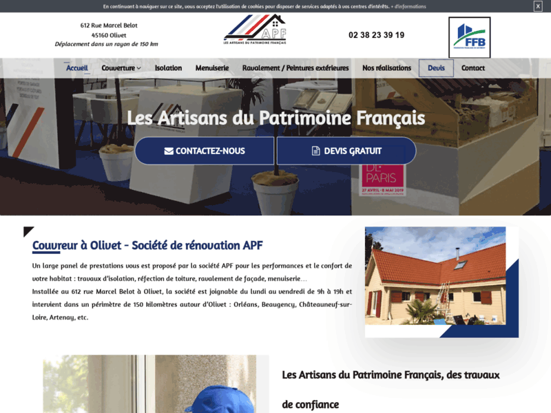 Screenshot du site : Réfection de toiture à Olivet - Société APF