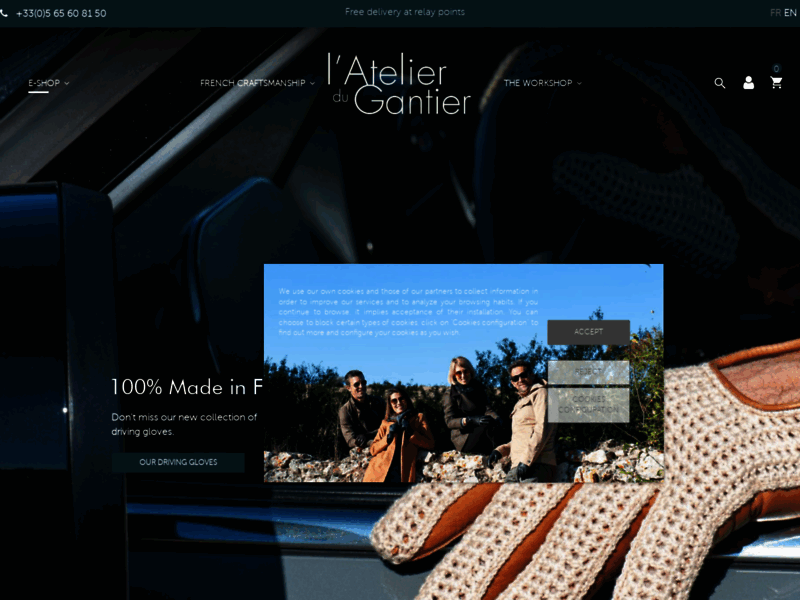 Screenshot du site : L'atelier du gantier, des gants d'exceptions