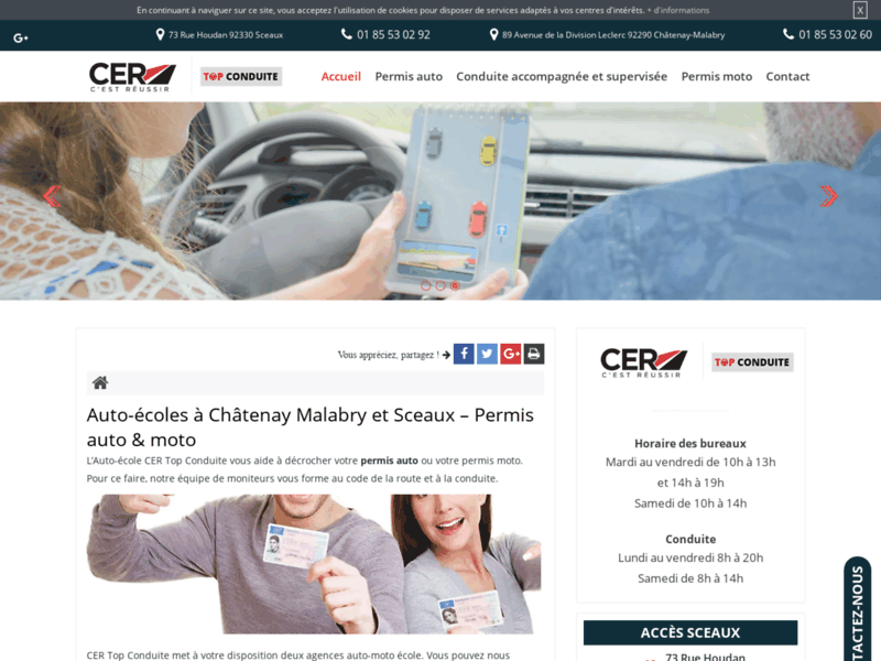 Screenshot du site : Top conduite, Conduite accompagnée à Sceaux