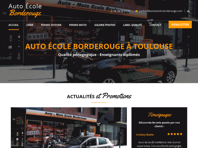 Screenshot du site : Auto moto école Borderouge à Toulouse (31200)