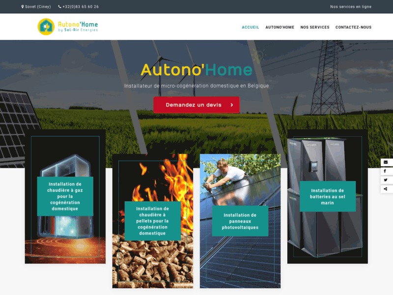 Screenshot du site : Autono'Home by Sol-Air Energies