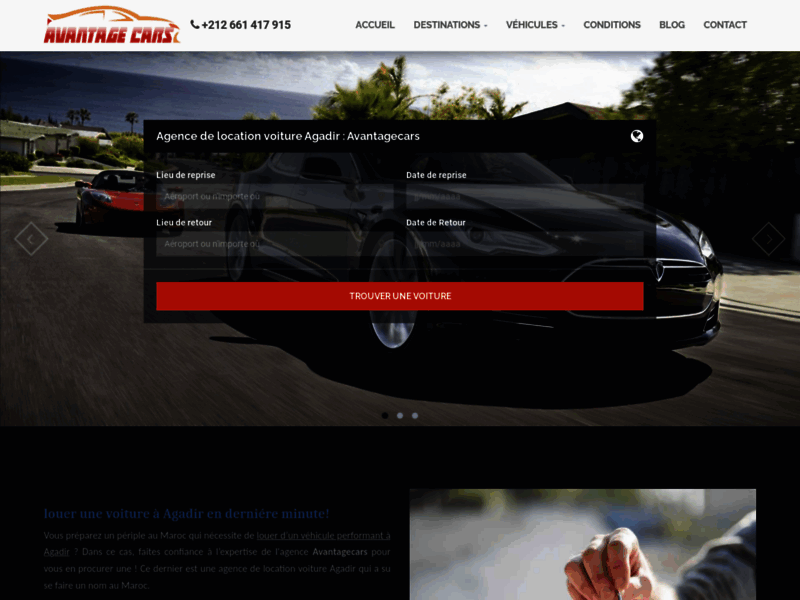 Screenshot du site : Louer une voiture Agadir aéroport : Avantagecars