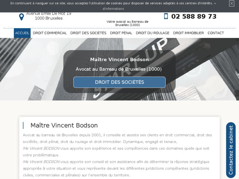 Screenshot du site : Cabinet d'avocat en droit commercial à Bruxelles