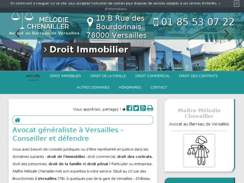 Screenshot du site : Avocat à Versailles - Maître Mélodie Chenailler