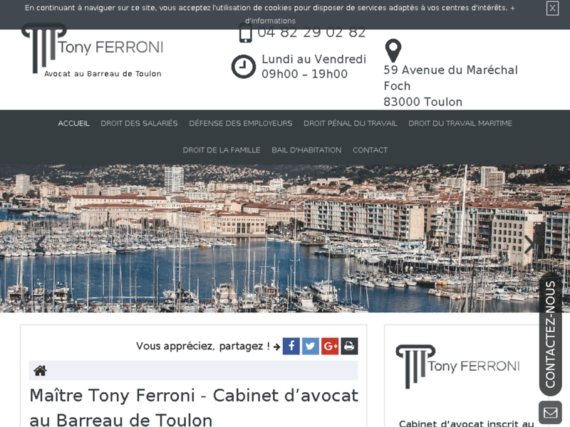 Screenshot du site : Votre avocat en droit du travail à Toulon