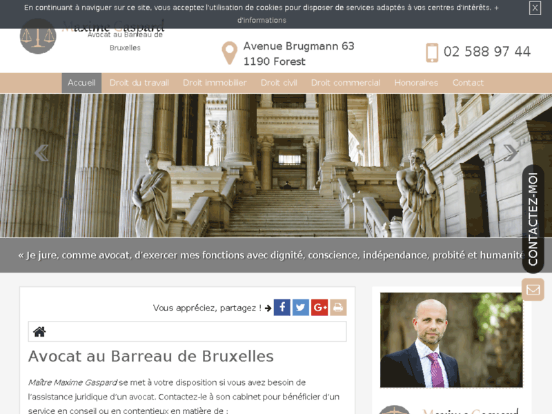 Screenshot du site : Besoin d'un avocat en droit du travail à Bruxelles