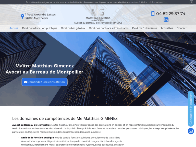 Screenshot du site : Avocat au Barreau de Montpellier, Maître Gimenez