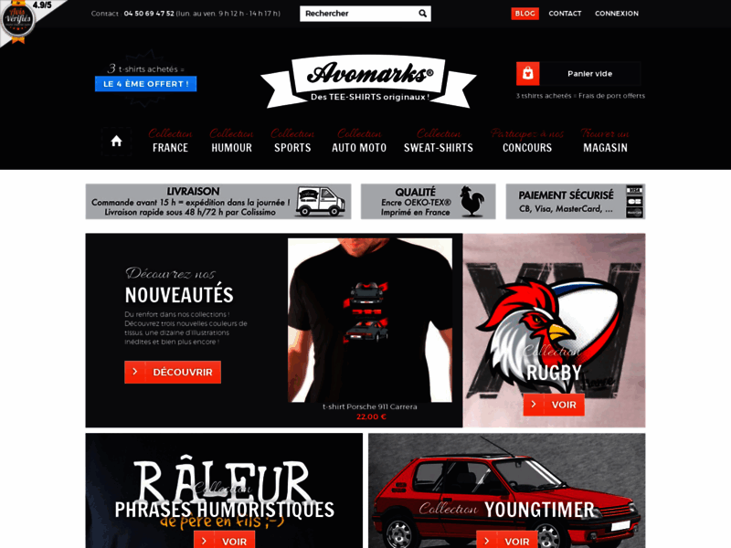 Screenshot du site : Avomarks : tee-shirts humoristiques