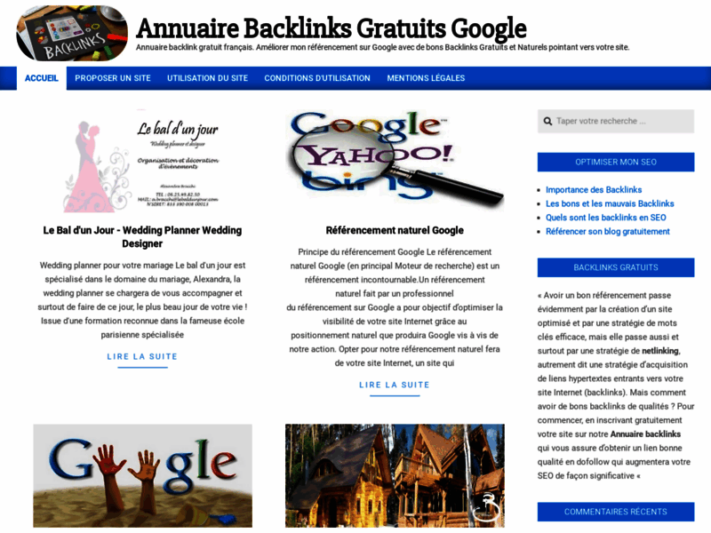 Screenshot du site : Annuaire de Backlink Gratuit