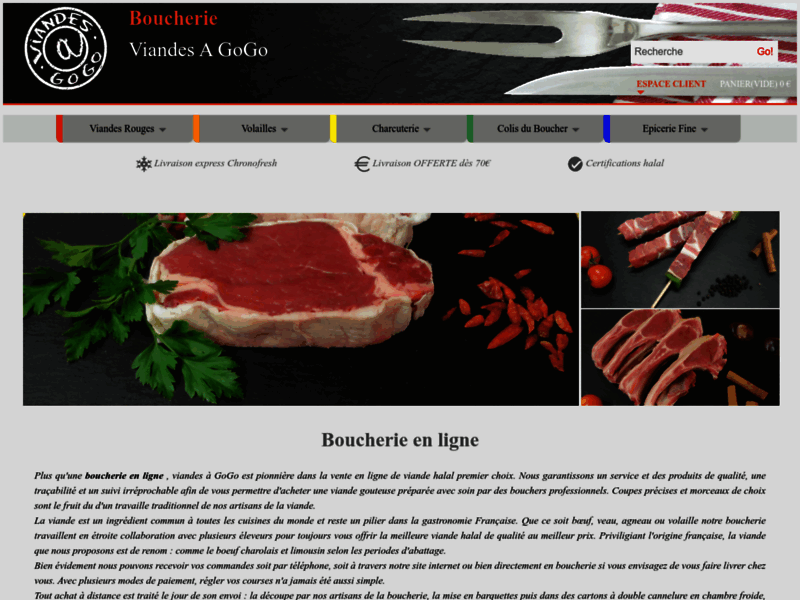 Screenshot du site : Boucherie en ligne Viandes a GoGo