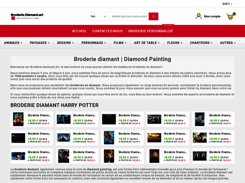 Screenshot du site : Boutique en ligne française de broderie diamant