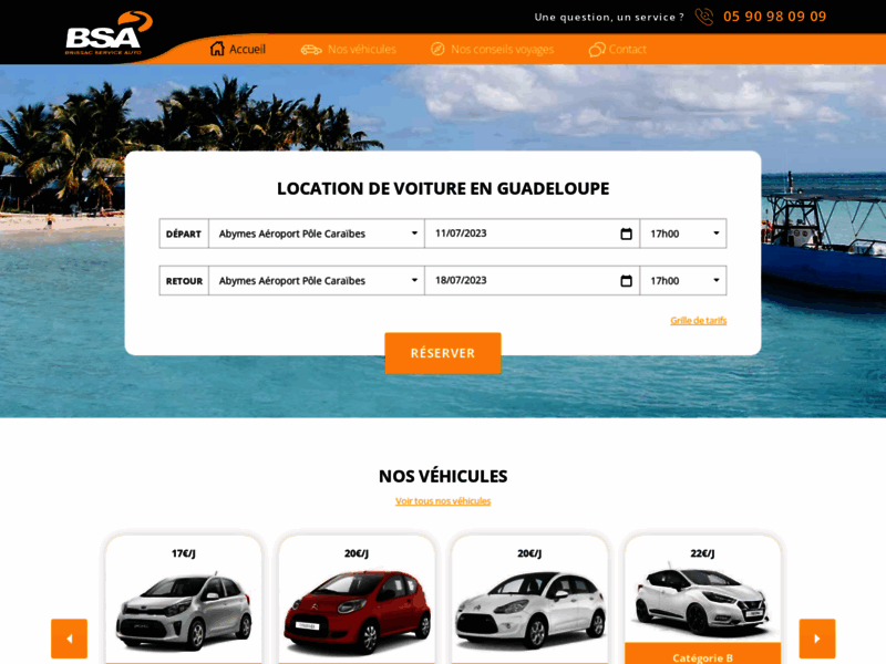 Screenshot du site : Louer voiture en Guadeloupe - BSA Location