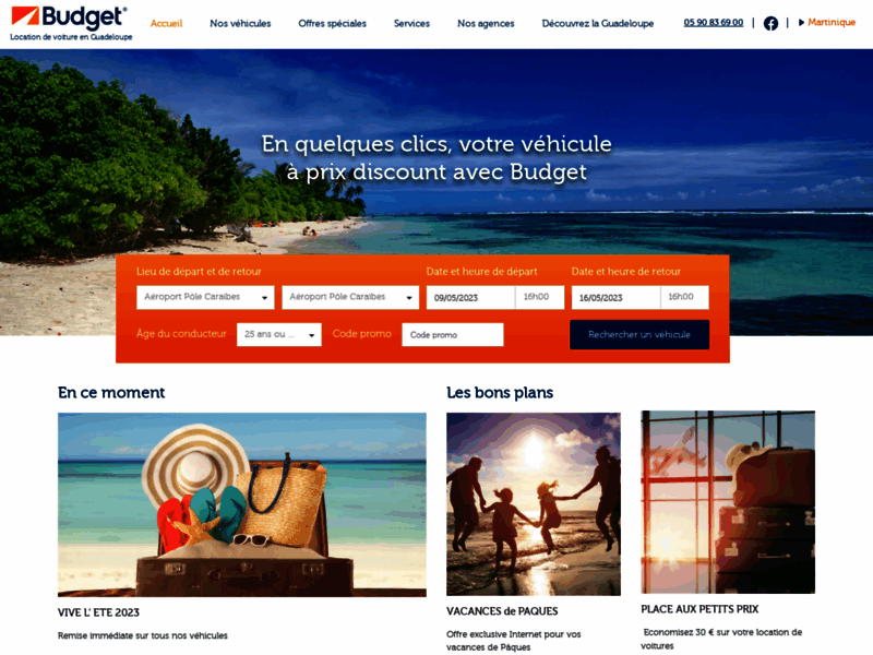 Screenshot du site : Location voiture Guadeloupe discount