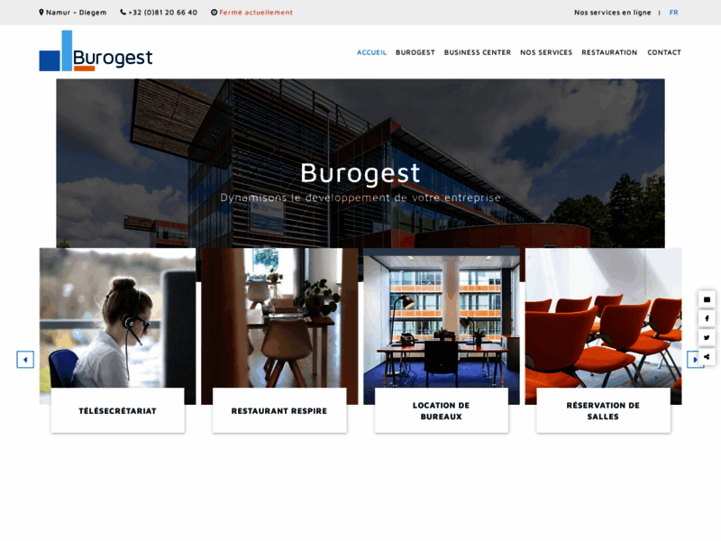 Screenshot du site : Burogest Office Park Namur