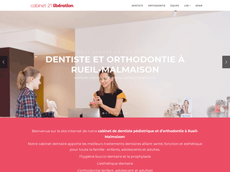 Screenshot du site : Dentiste pédiatrique 92 - Cabinet 21 Libération