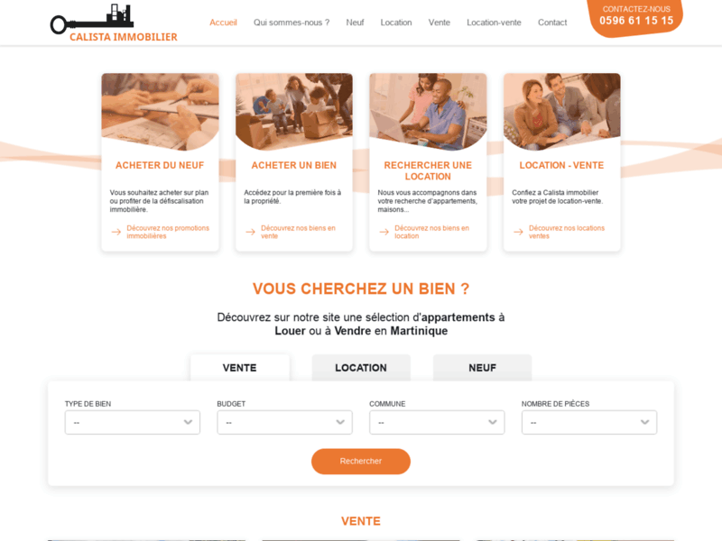Screenshot du site : Achat maison Martinique - Calista Immobilier