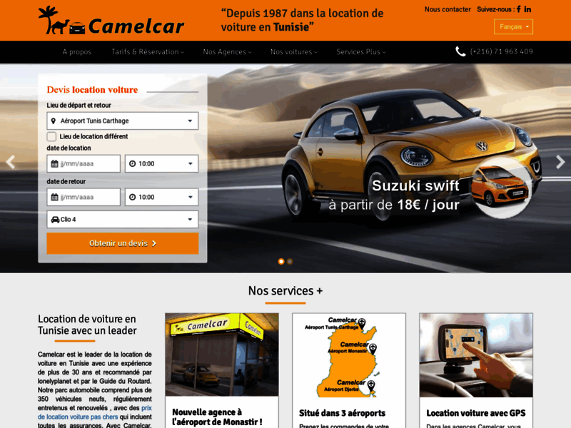 Screenshot du site : Agence location voiture en Tunisie