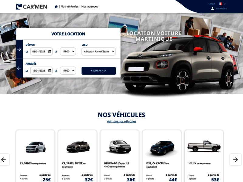 Screenshot du site : Location voiture Martinique Lamentin - Car'Men