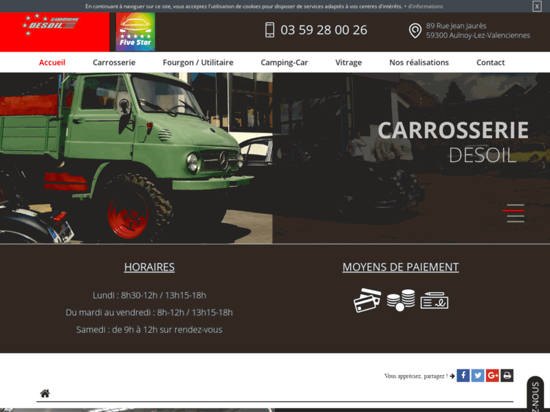 Screenshot du site : Votre carrosserie à Valenciennes (59)