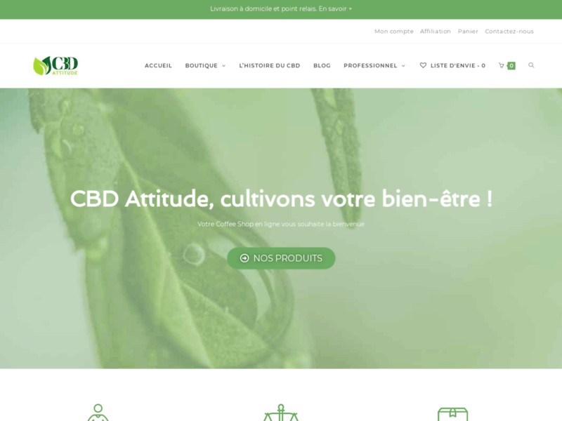 Screenshot du site : CBD Attitude | Coffee Shop & Boutique CBD en ligne
