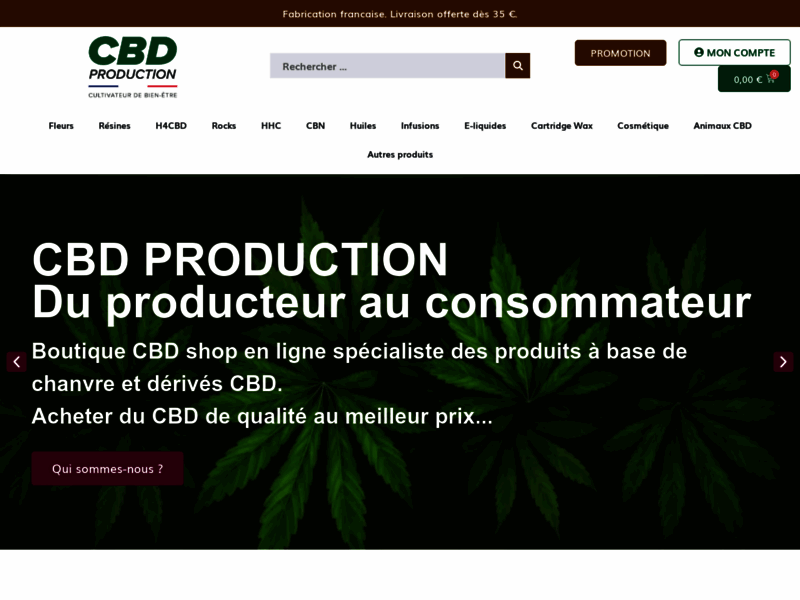 Screenshot du site : CBD PRODUCTION