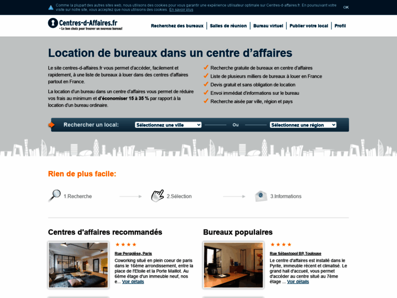 Screenshot du site : Location de bureaux dans un centre d’affaires