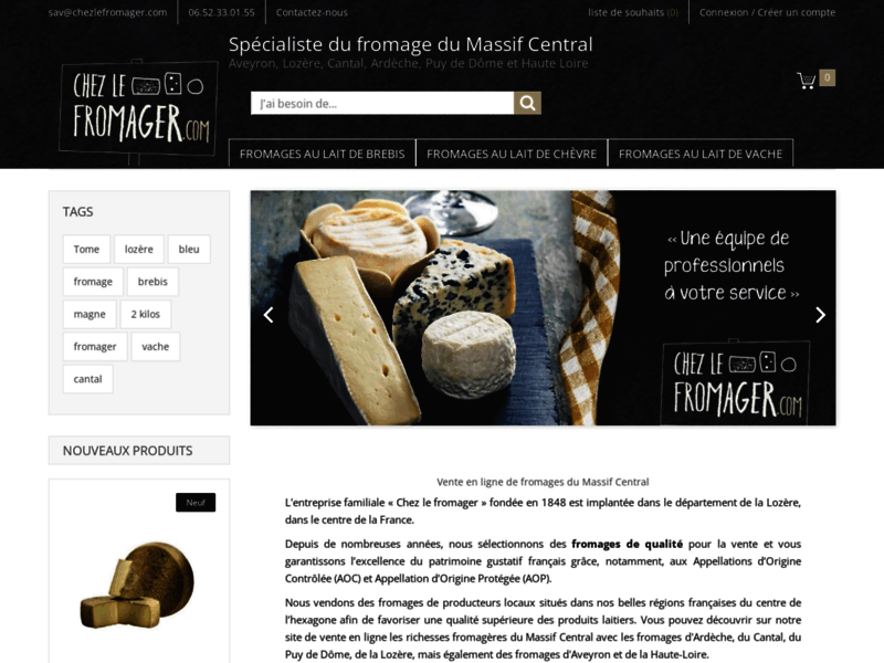 Screenshot du site : Chez le fromager, le fromager en ligne