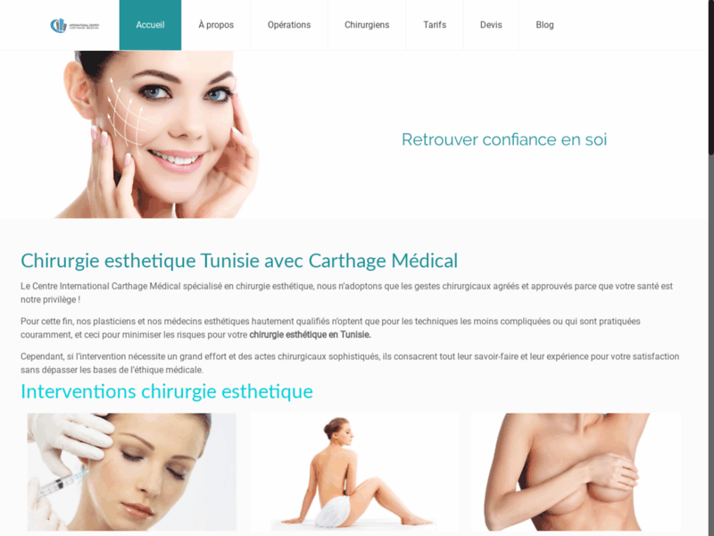 Screenshot du site : Tarifs chirurgie esthétique en Tunisie