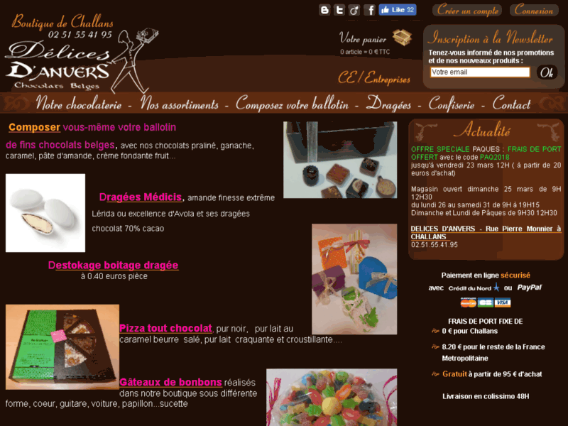 Screenshot du site : Délices d'anvers en Vendée