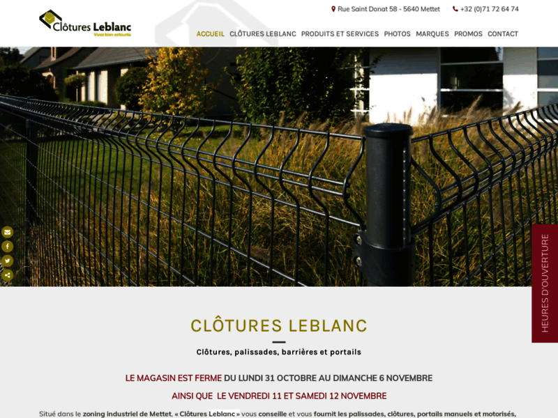 Screenshot du site : Clôtures Leblanc