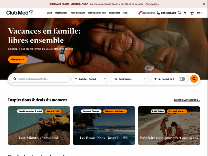Screenshot du site : Séjours all inclusive avec le Club Med