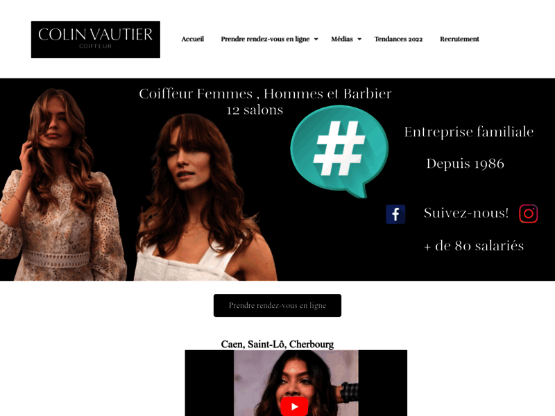 Screenshot du site : salon de coiffure