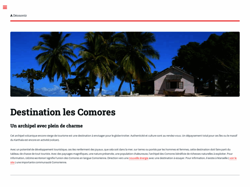 Screenshot du site : Voyage à l'archipel des Comores