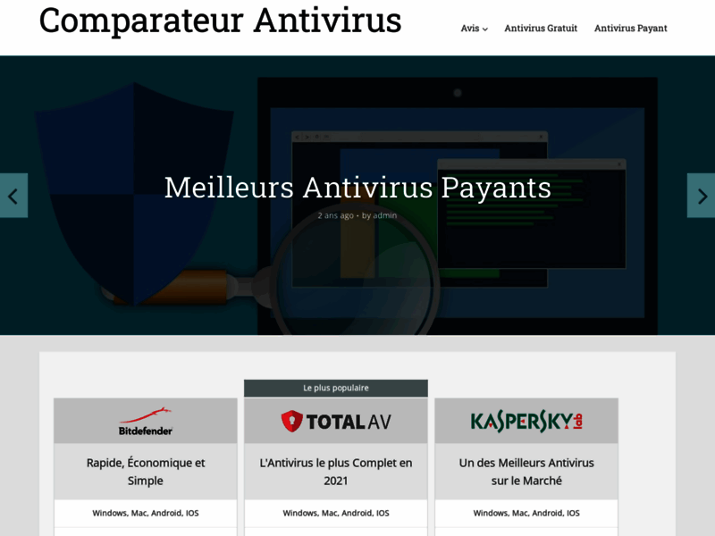 Screenshot du site : Comparatif des meilleurs Antivirus 2019