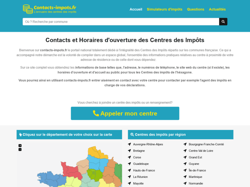 Screenshot du site : Centres des impôts en France