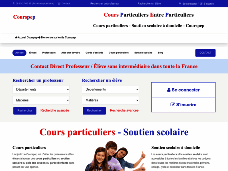 Screenshot du site : Courspep : Cours Particuliers Entre Particuliers
