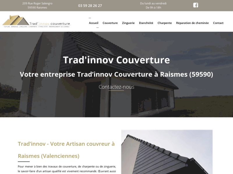 Screenshot du site : Réparation toiture à Raismes - Trad’innov