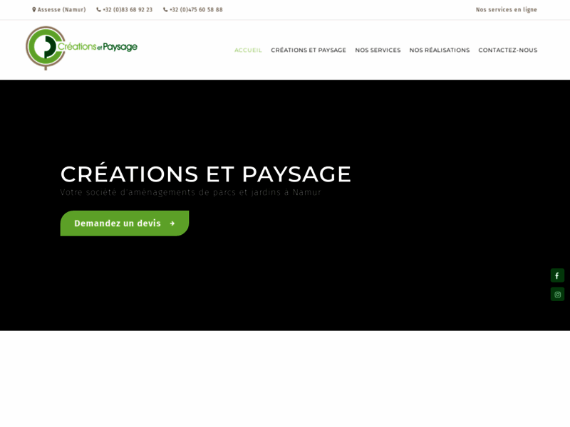 Screenshot du site : Créations & Paysage