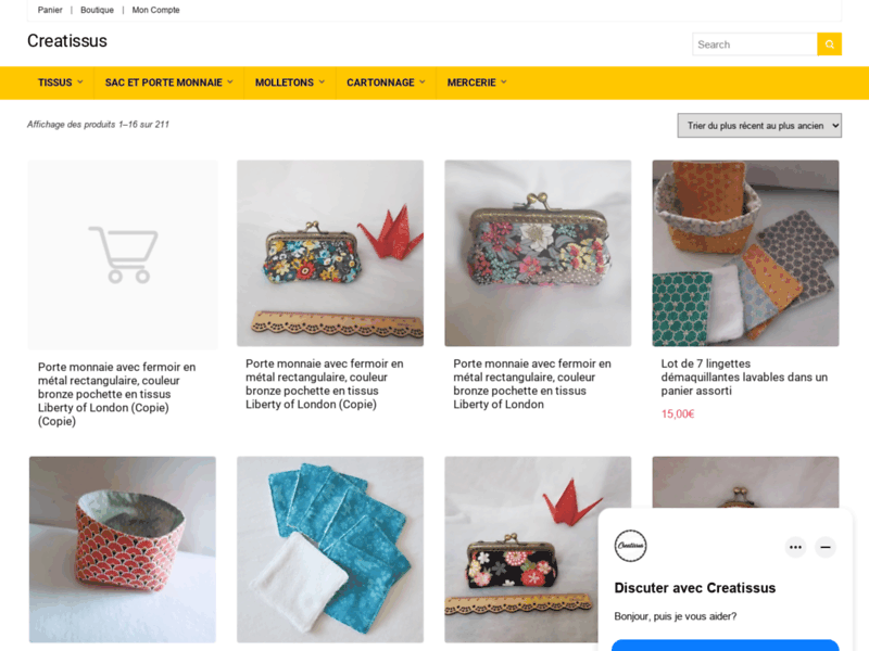 Screenshot du site : Creatissus : Boutique de tissus