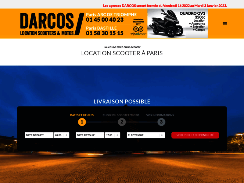 Screenshot du site : DARCOS.FR - Location moto et scooter à Paris